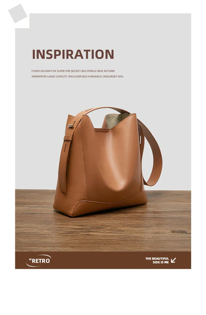 Lady Women Hobo Bucket Bag Split Leather Fashion Shoulder Bags Large Capacity Handbag Wide Adjustable Strap Female Bags