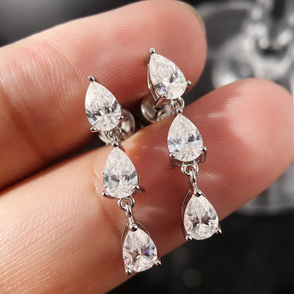 Pear Cut 3-Stone Full 3EX Moissanite Short Dangle Drop Earrings for Women s925 Silver Teardrop Earring Party Jewelry Gift