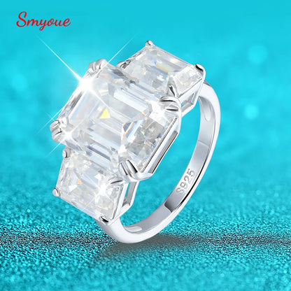 12cttw Emerald Cut Full Moissanite Engagement Ring for Women 3 Stones Sterling Silver 925 Wedding Band with Certificate