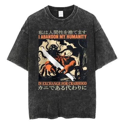 Amare Box No Thoughts Head Empty Japanese T-shirt Funny Capybara Vintage Washed T Shirt Men Women Casual Loose Short Sleeve Tees