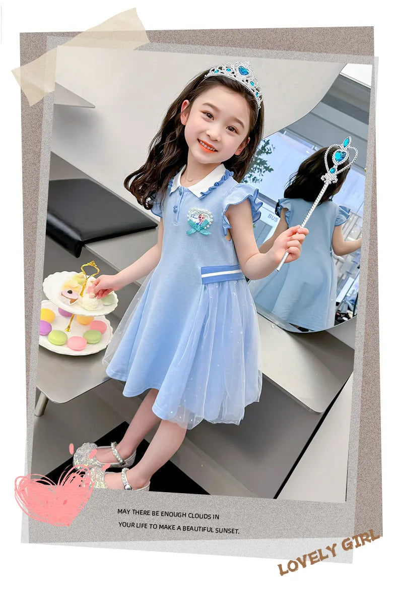 Girls Summer Princess Style Polo Dress Kids Casual Short Sleeve Lapel A-Line Dress Toddler Baby Girls Party Holiday