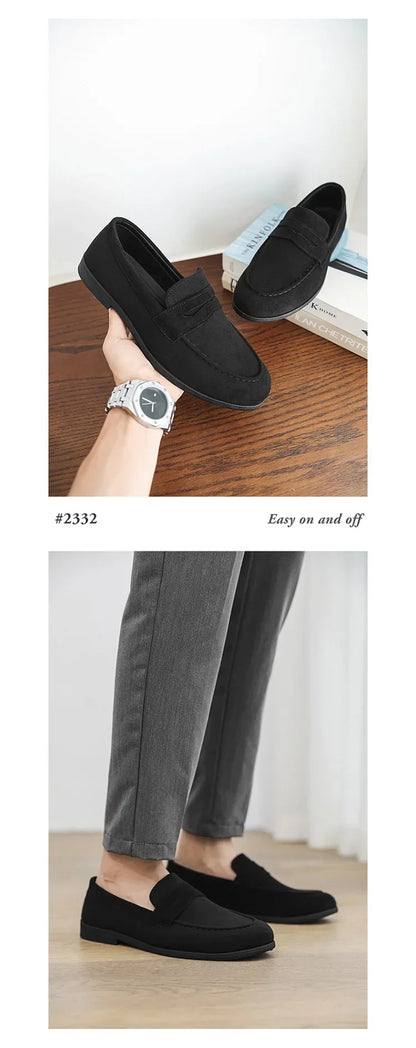 Retro Brown Men's Loafers Comfortable Suede Leather Casual Shoes Man Slip-on Shoes Flat Moccasins For Men zapatos de hombre
