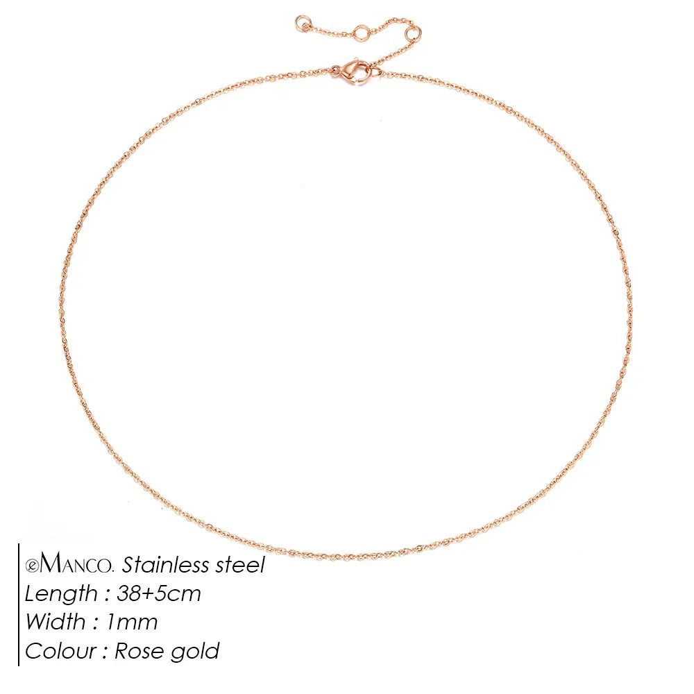 Fine Chain Necklace Stainless Steel Gold Color Pendants Short Long Statement Women  Colar Gift Stainless Steel Jewelry