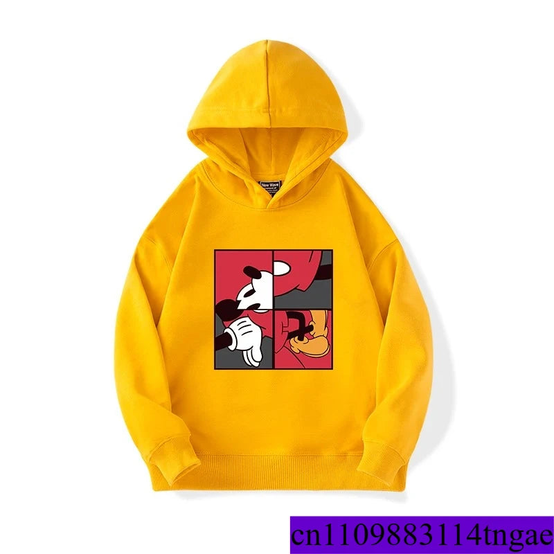 Cartoon Cute Mickey Print Boys Girls Casual Fleece Hoodie Autumn and Winter Outdoor Fashion Warm Kids Pullover Top