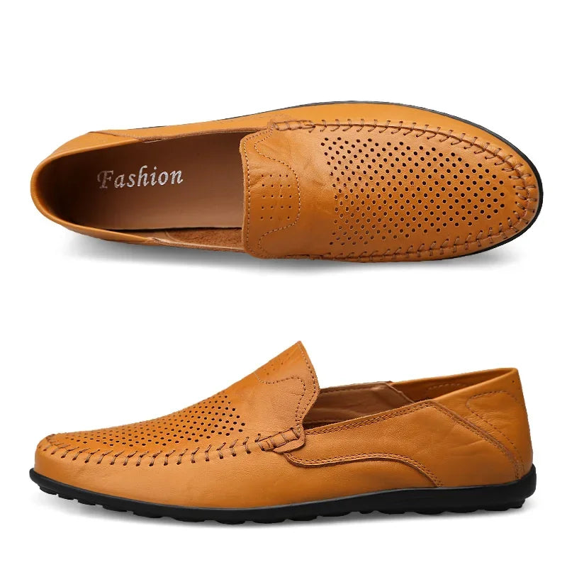 Genuine Leather Men Casual Shoes Luxury Brand Designer Men Loafers Moccasins Breathable Slip on Male Boat Shoes Plus Size 37-47