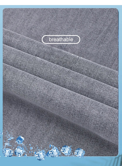 Summer Thin Men's Loose Straight Jeans Lyocell Soft Drape Business Casual Trousers Classic Smoke Gray Brand Ice Silk Pants