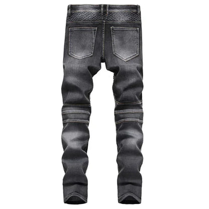 Calça Jeans Masculina Nova Casual Moto Hip Hop Rua Equitação Elástica Slim Reta Patchwork Moda Calças Jeans Masculinas