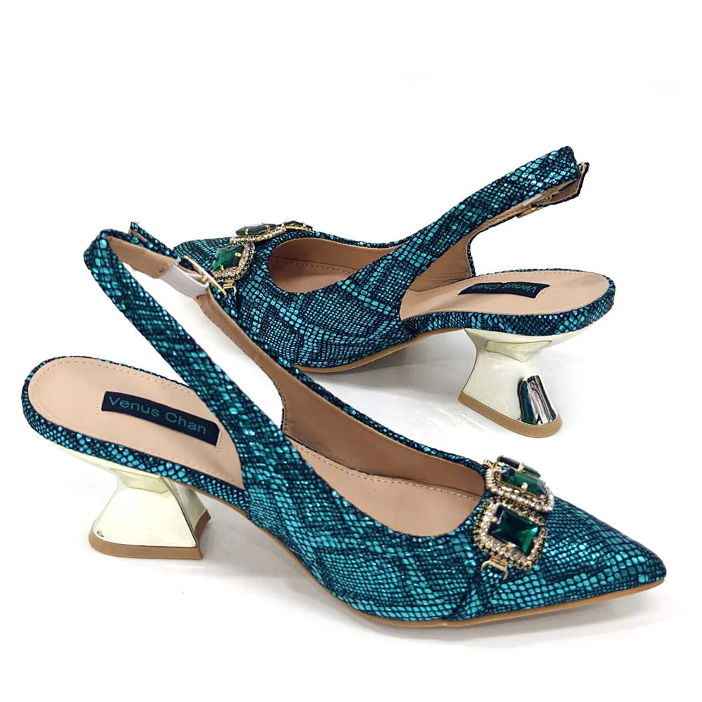 Rhinestone Pointed-Toe High Heels Shoes and Bags Set for Women Wedding and Party Elegant Luxury Fashion in Wine Color