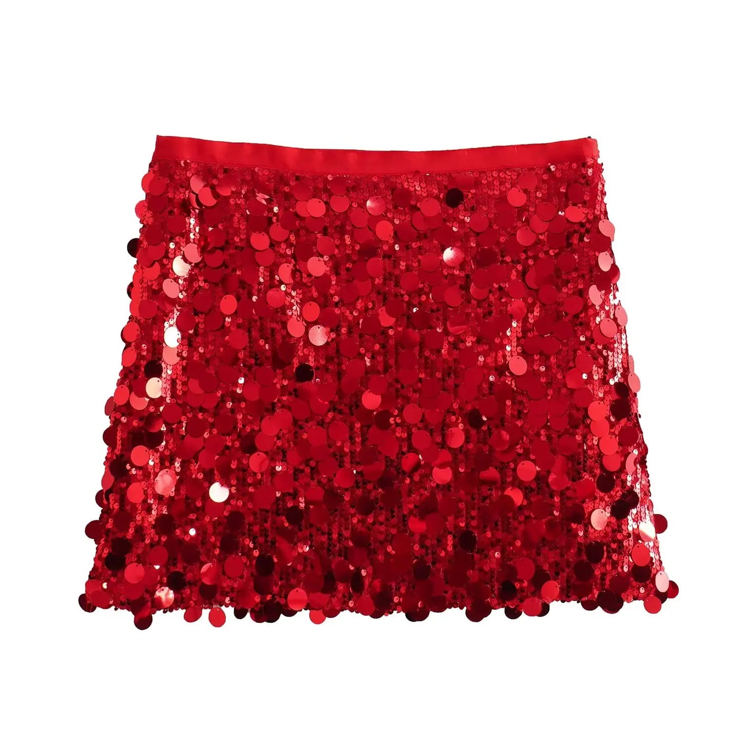 Women Spring Autumn Chic Mini Skirts Fashion With Sequined Solid Side Zipper Short Skirt Female Vintage High Waist Skirt