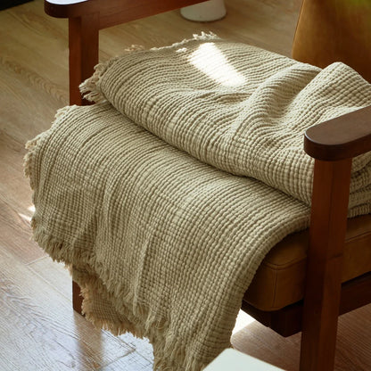 Maillard Cotton Blankets Four Layers Of Gauze Sofa Cover Blanket With Tassel AB Side Office Nap Decorative Bed Muslin Blanket