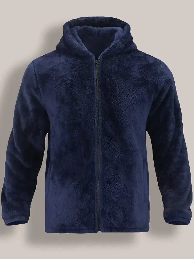 Men's Coral Fleece Jacket Hoodie Thickened Autumn Winter Warm Zipper Hooded New Arrival Comfortable Sweatshirt