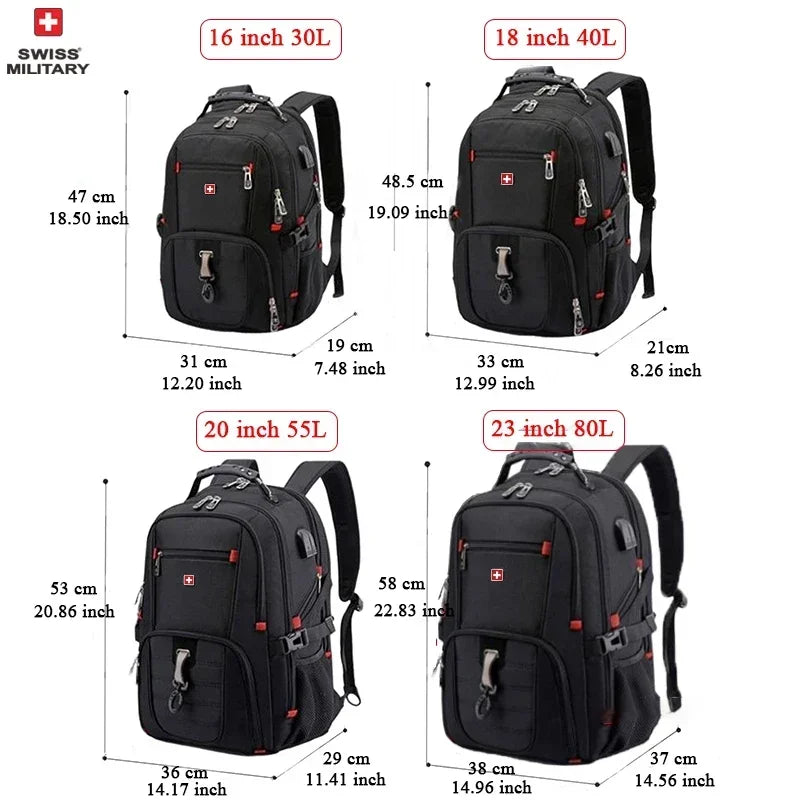 Laptop Backpack Waterproof USB Charge Port Swiss-style Multifunctional Rucksack Schoolbag Mochila Hiking Travel bag