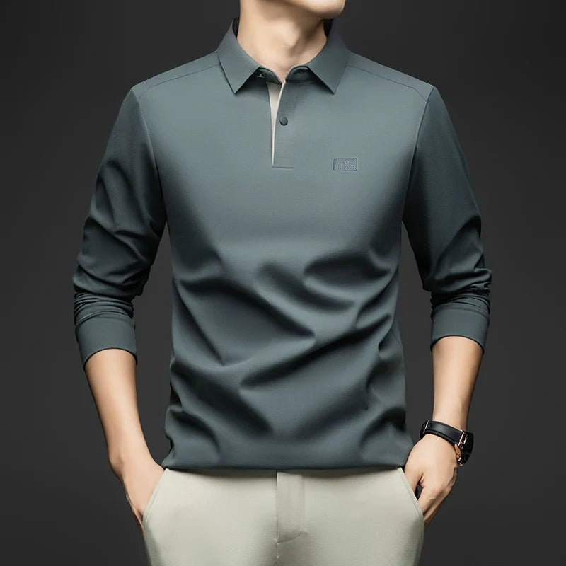 2025 Long Sleeved Polo Shirt for Spring and Autumn Men's Clothing with A Base Collar Casual and Fashionable Long Sleeved T-shirt