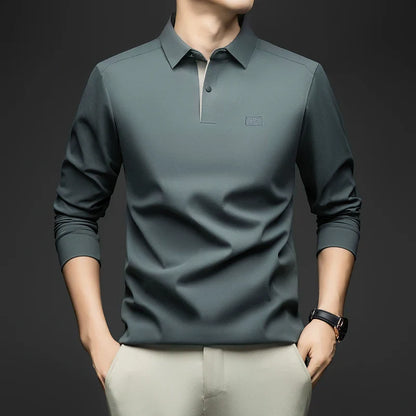 2025 Long Sleeved Polo Shirt for Spring and Autumn Men's Clothing with A Base Collar Casual and Fashionable Long Sleeved T-shirt