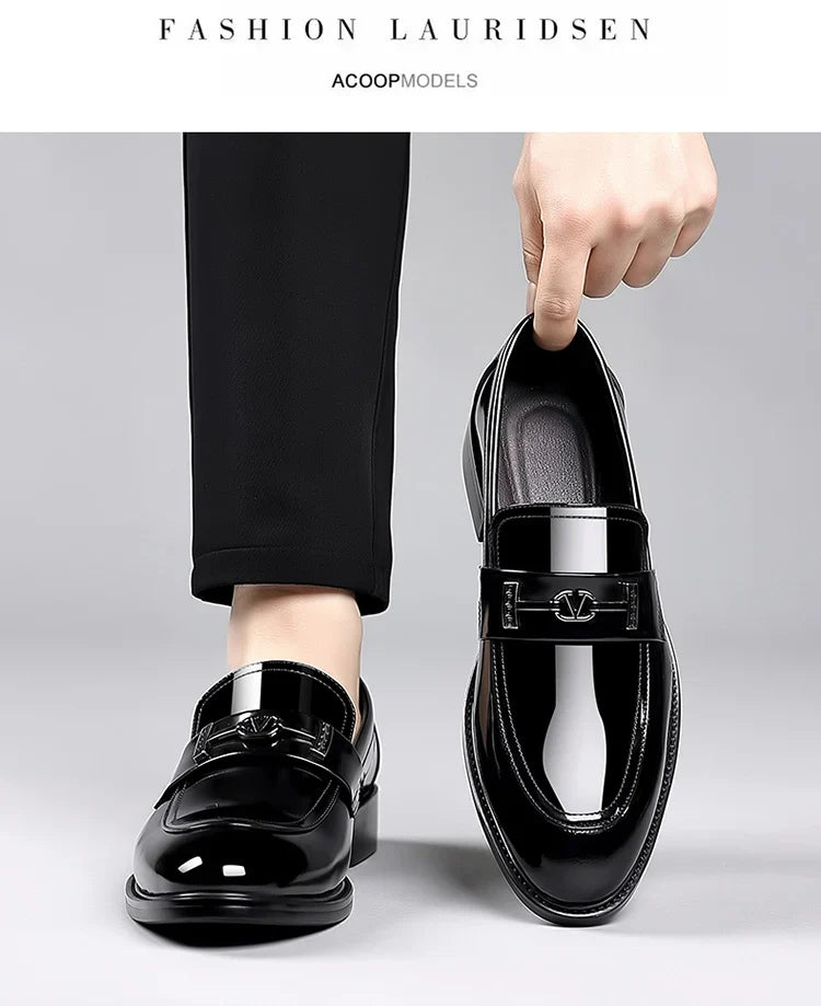 Men's Leather Shoes Genuine Leather High-end Brand One-pedal Formal Business 2025 New Shoes Glossy Doudou  Wedding  Dress Shoes
