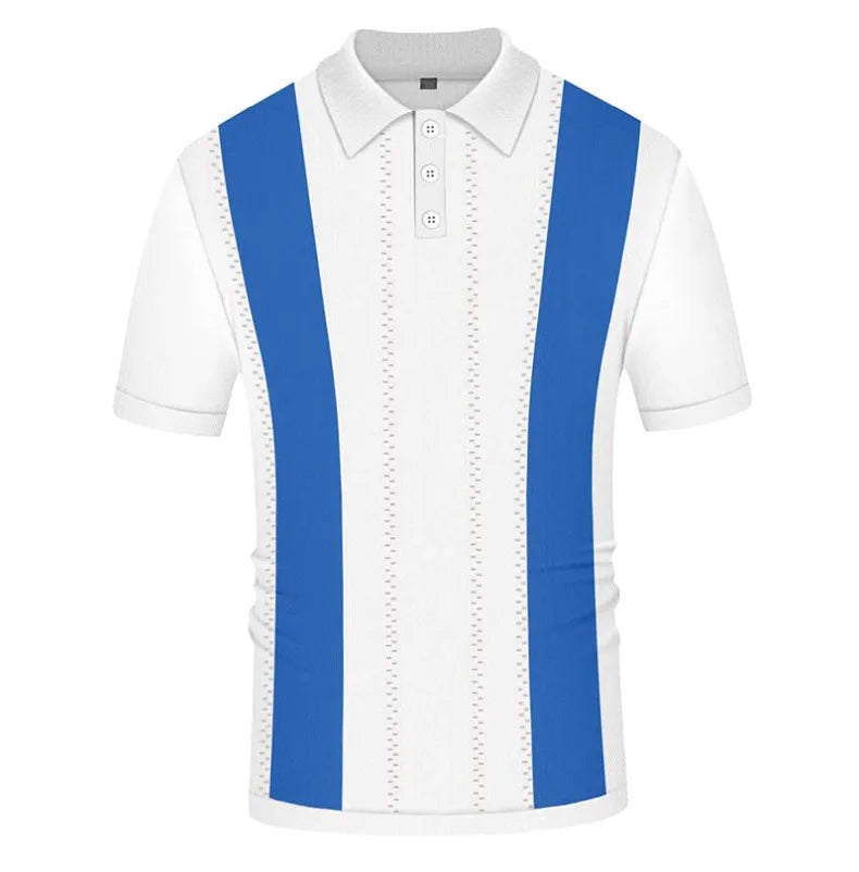 Summer Clothing Men's Casual Knitted Patchwork Short Sleeve Polo Shirt Lapel Button Breathable T Shirt Fashion Luxury M-3XL