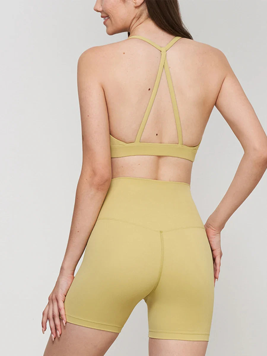 2024 New Yoga Shorts Sets Shockproof Vest High Waist Shorts Breathable Women's Tight Fitting Sports Yoga Sexy Crop Top Gym Set