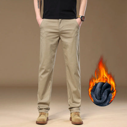 3 Colors Men's Fleece Casual Pants 97% Cotton Warm Velvet Elasticity Business Trousers Straight Fashion Korean Thicken Pants