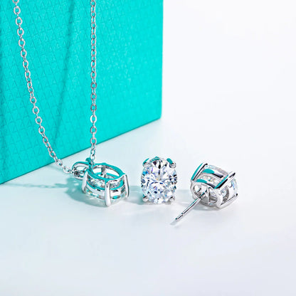 2-5ct Oval Moissanite Necklace 0.5-3ct Earrings 925 Sterling Silver 18k Gold Plated Wedding Jewelry Set Woman Gifts