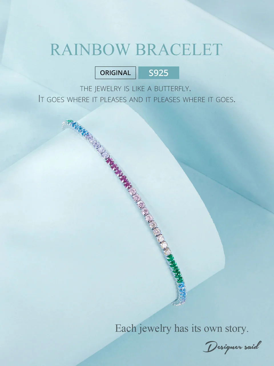 925 Sterling Silver Classic Tennis Bracelets, Rainbow Cubic Zirconia Tennis Bracelet Fashion Jewelry Gifts for Women