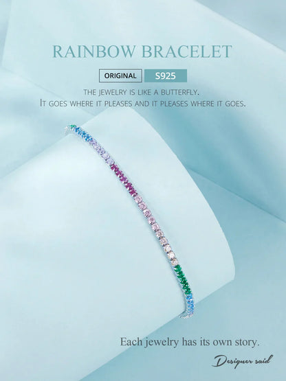 925 Sterling Silver Classic Tennis Bracelets, Rainbow Cubic Zirconia Tennis Bracelet Fashion Jewelry Gifts for Women