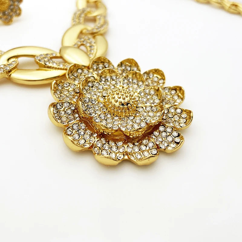 Vintage Jewelry Sets For Women Plant Flower Big Pendant Quality Necklace Earrings Ring Bracelet Set Jewelry Trending
