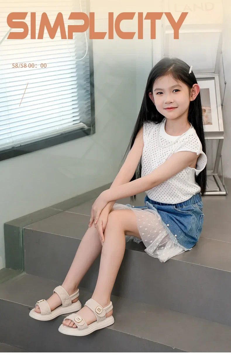 Kids Causal Sandals 2024 Thick Bottom Summer Toddler Girls Sandals Fashion Open-toe Children's School Black Sandals Versatile