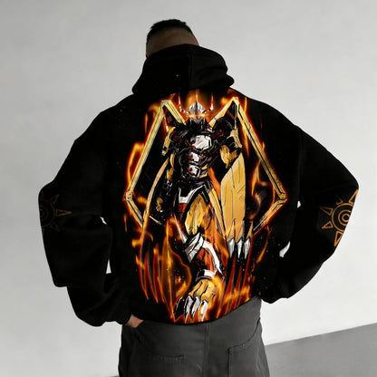 Zipper Hoodie Men's Autumn/Winter New War Greymon Anime Printed American Trend Y2K Casual Loose Sweater Top