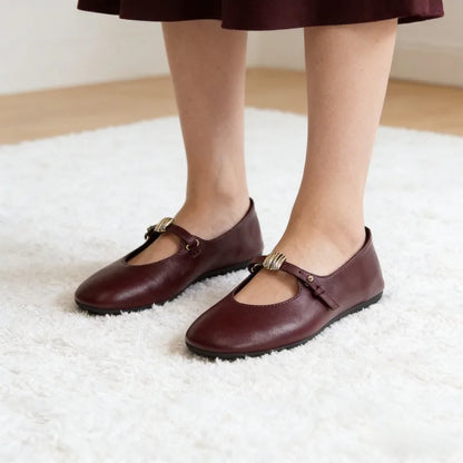 Luxury Metal Decoration Ballet Flats Women Retro Round Toe Soft Leather Mary Jane Shoes Light Soft Sole Comfortable Casual Shoes