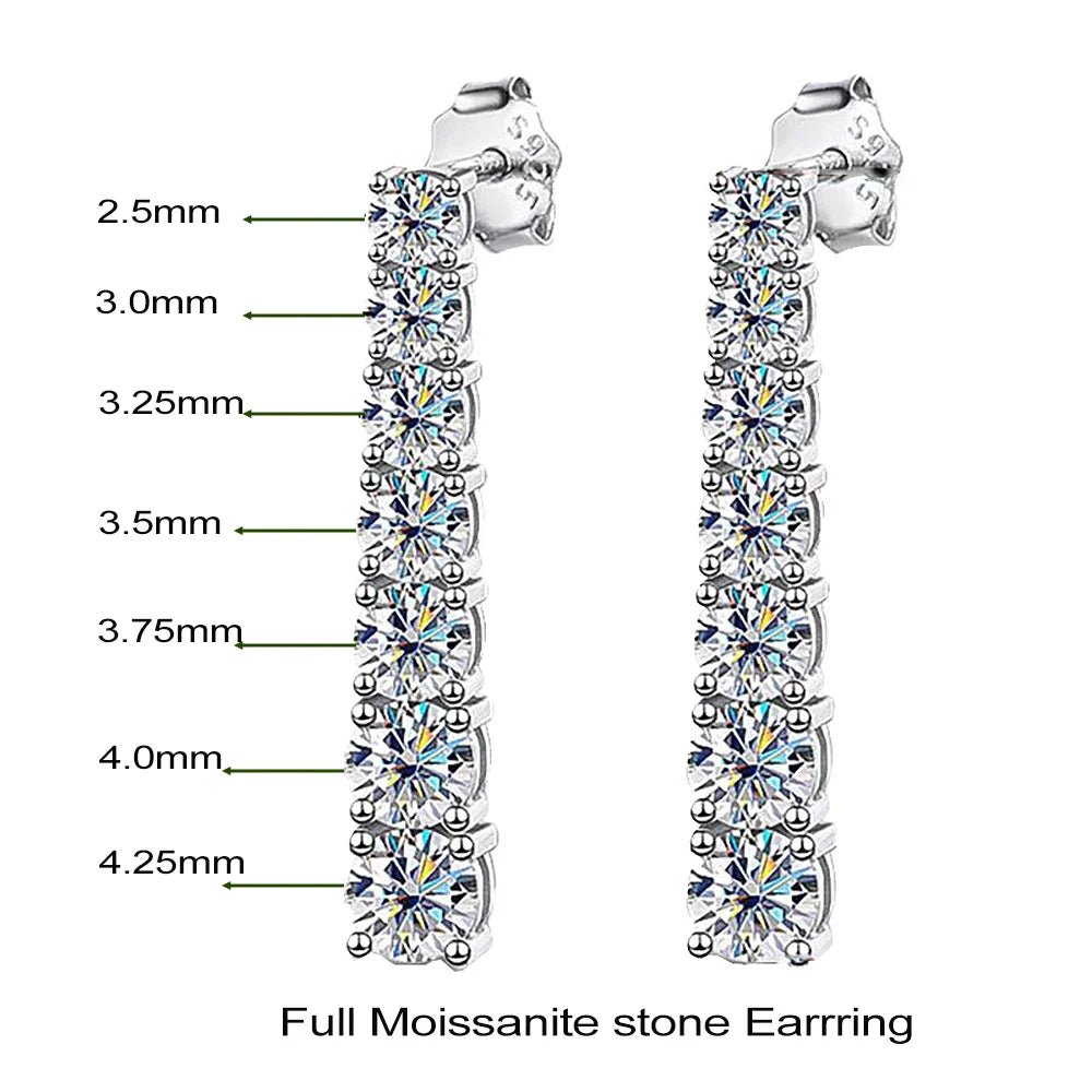 3-5mm Size Gradient Moissanite Drop Earrings for Women 925 Sterling Silver Long Tassel Diamond Stud Earring with Certificates