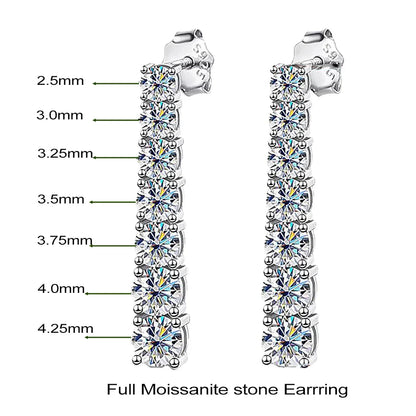 3-5mm Size Gradient Moissanite Drop Earrings for Women 925 Sterling Silver Long Tassel Diamond Stud Earring with Certificates