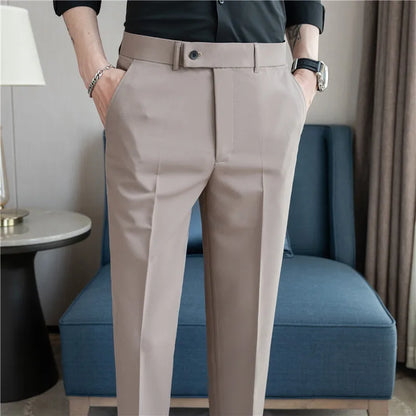 Stretch Solid Color Men's Trousers, Suitable for Business Casual, Parties, Formal Events, and Ankle-length Slim Pants.28-40