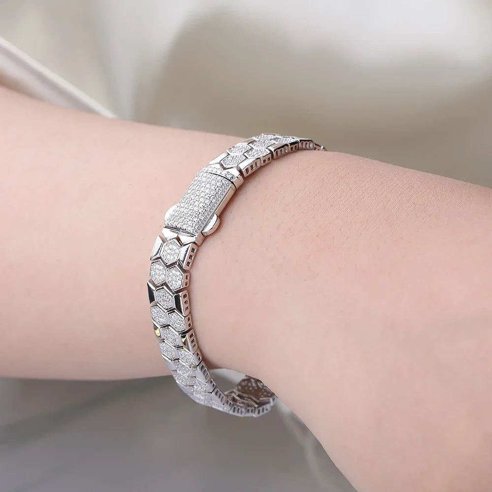 Original Honeycomb Moissanite Diamond Bracelets for Women Men 925 Sterling Silver Tennis Bracelet Wide Edge Bangles Wrist Chain