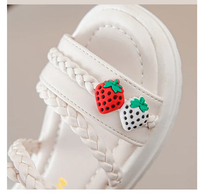 Kids Girls GLADIATOR Sandals Open Toe Knitted Strawberry Summer Non Slip Flat Fashion Children Casual Shoes Roman Shoes Simple