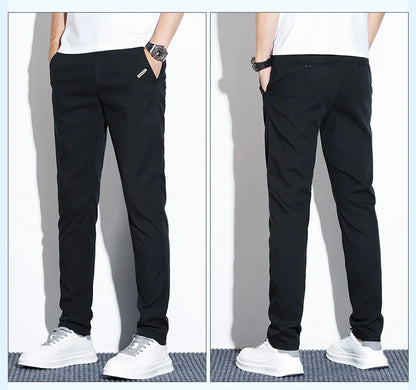 Thin Men's Pants Spring Summer Straight Casual Pants Lyocell Fabric Fashion Slim Stretch Korean Trousers Solid Color 2025 New