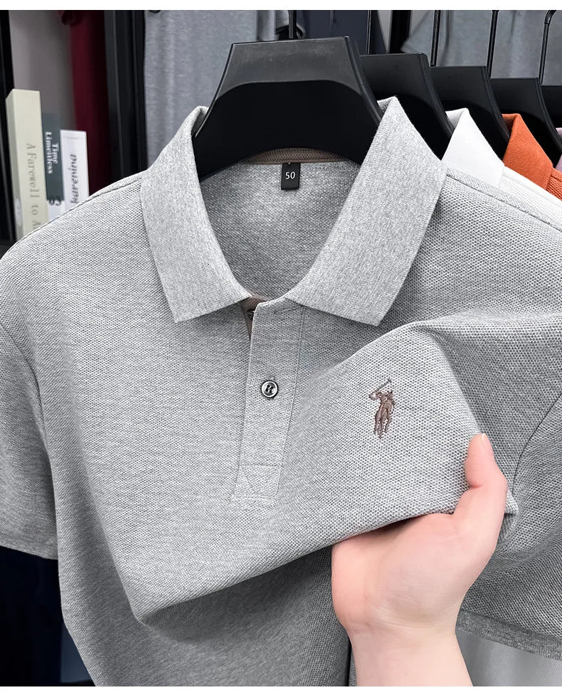 100% pure cotton high-end brand men's short sleeve polo shirt comfort lightweight summer casual T-shirt youthful fashionable top