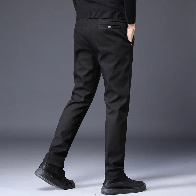 Men's Slim Suit Casual Pants Thick Fashion Embroidered Pocket Trousers Business Baggy Office Comfortable Elastic Pants Male