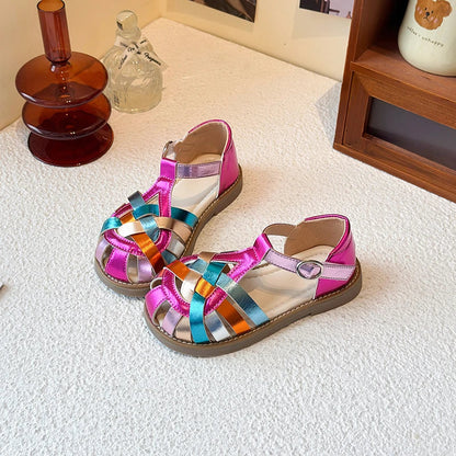 2026 Summer New Children's Shoes Knitted Sandals for Girls with Round Head Anti Slip Soft Bottom Comfortable Fashion Sandals