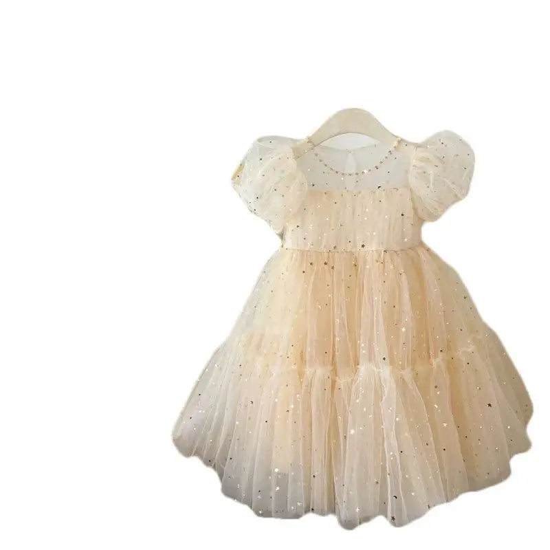 Summer Dresses Girls' Elegant Dress Girl Baby Bubble Sleeve Mesh Sequin Dress Temperament Princess Party Short Sleeve Dress