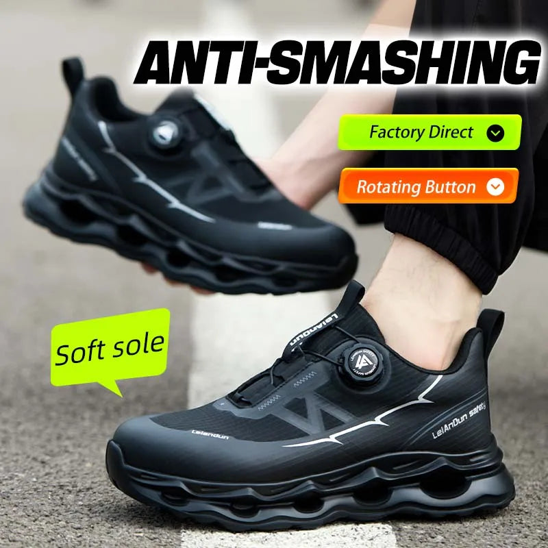 Rotary Button Design for Professional Use Men's Safety Work Shoes Anti-Impact Anti-Piercing Fashionable Sports Style