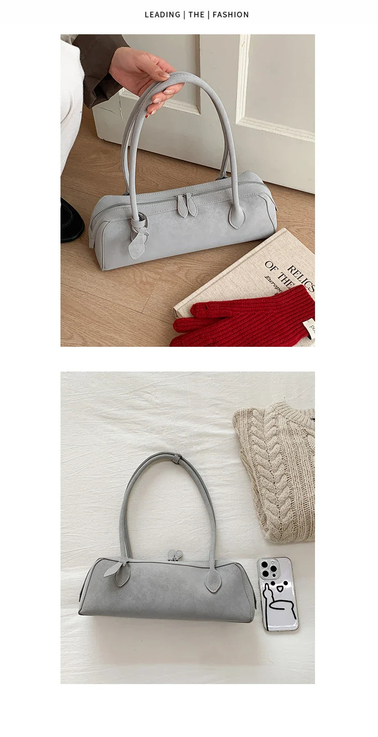 Vintage Suede Long Shoulder Bag 2026 New Women Shoulder Bag Luxury Ladies Handbag Female Commuter Shopping Underarm Bag