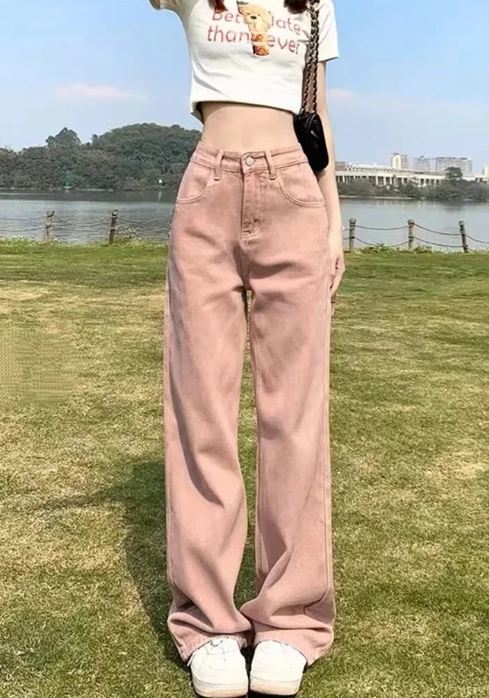 Dirty Pink High Waisted Wide Leg Jeans for Women