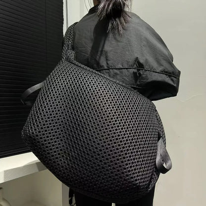 Ladies' fashionable mesh nylon lightweight diagonal cross bag with large capacity stitching casual shoulder bag