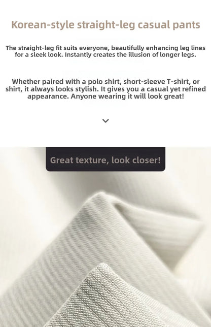 Men's Woolen Straight Leg Casual Pants Autumn Winter Thickened Fashionable Nine Point Pants mid Waist Pure Color Anti-Wrinkle