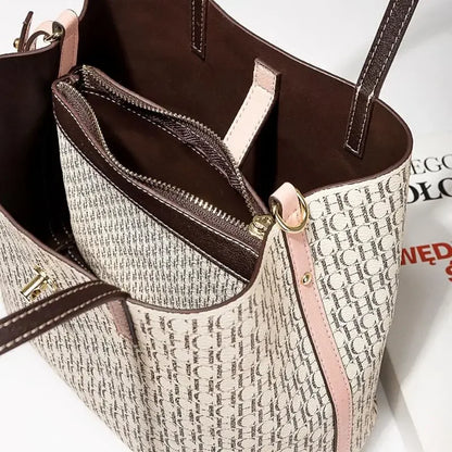 Stylish Monogram Tote Bag Lock Decorative Detail Top Handles Detachable Crossbody Strap Fashion Shoulder Bag