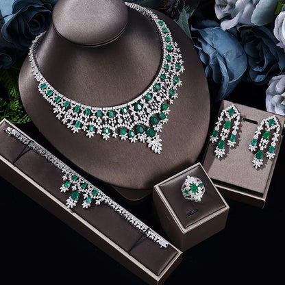 2024 Novo Conjunto de Joias de Luxo 4 Peças com Zircônia Cúbica para Noiva, Conjunto de Colar com Cristais, Conjunto de Joias de Dubai, Nigéria