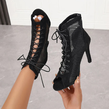 Summer New Pupms Women High Top Dance Shoes Ballroom Salsa Tango Sandals Girl Fashion Party Mesh Cutout High Heel Sandalias