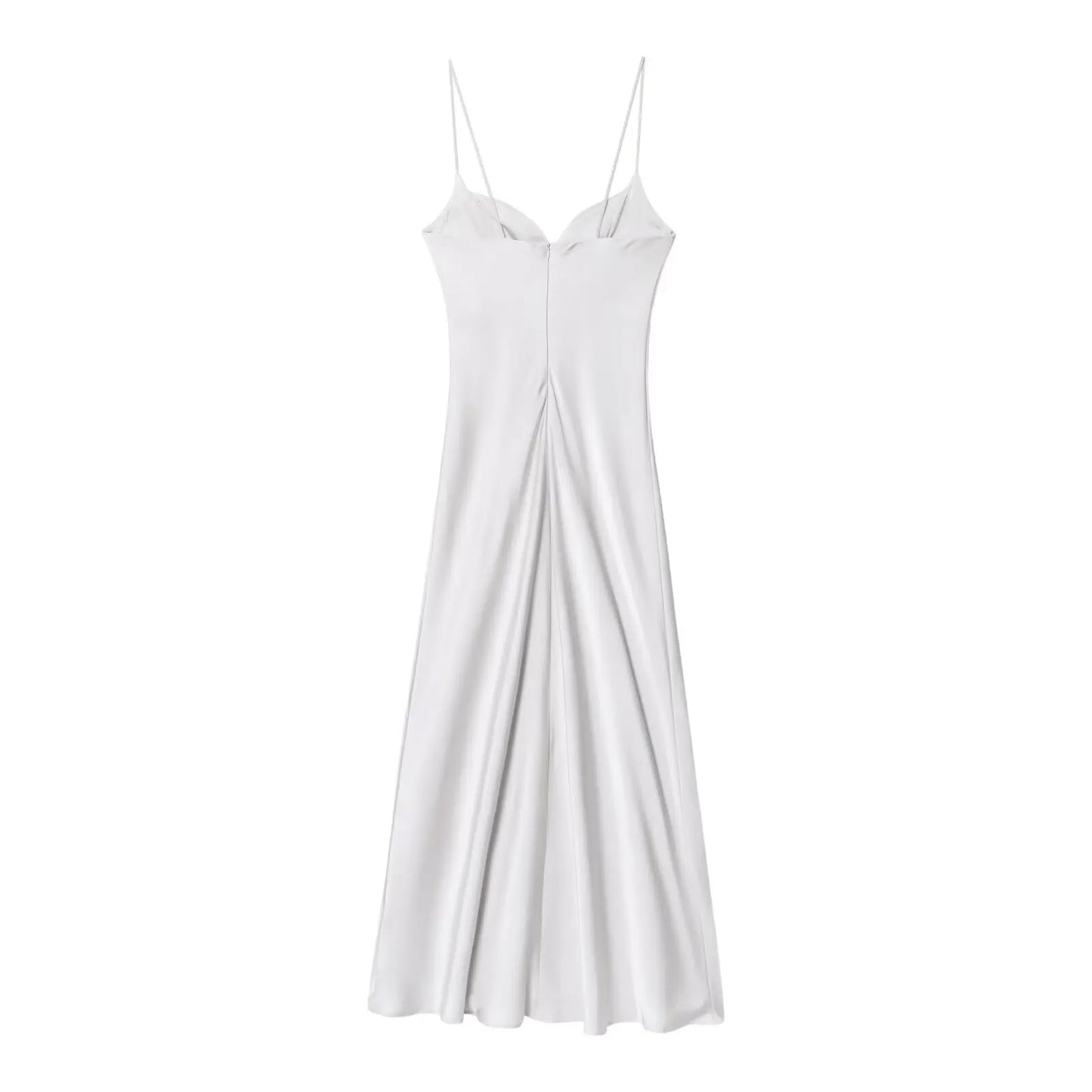 Women Red V-Neck Holiday Style Satin Texture Long Dress Sleeveless Summer Women's Back Zipper Fashion Sling Dresses