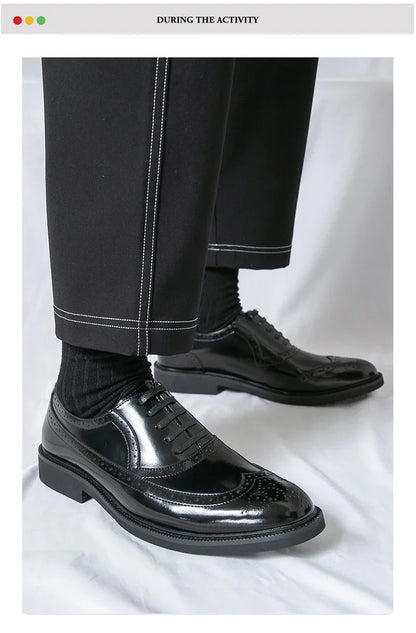 Men Suit Casual Shoes Luxury Men Brogue Dress Shoes Formal Business Leather Shoes Men Brown Wedding Italian Banquet Shoe Size 46