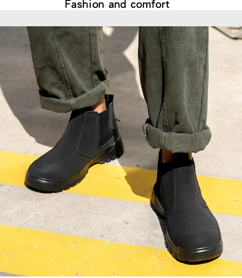 Ultralight Slip On Men Work Boots Safety Steel Toe Comfortable Shoes Kevlar Insoles Industrial Outside Waterproof Working Boots